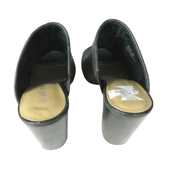 Wet Seal INDYANA Slide on Mule Heels Size 9 Black Open Toe Vegan Leather - Picture 9 of 12
